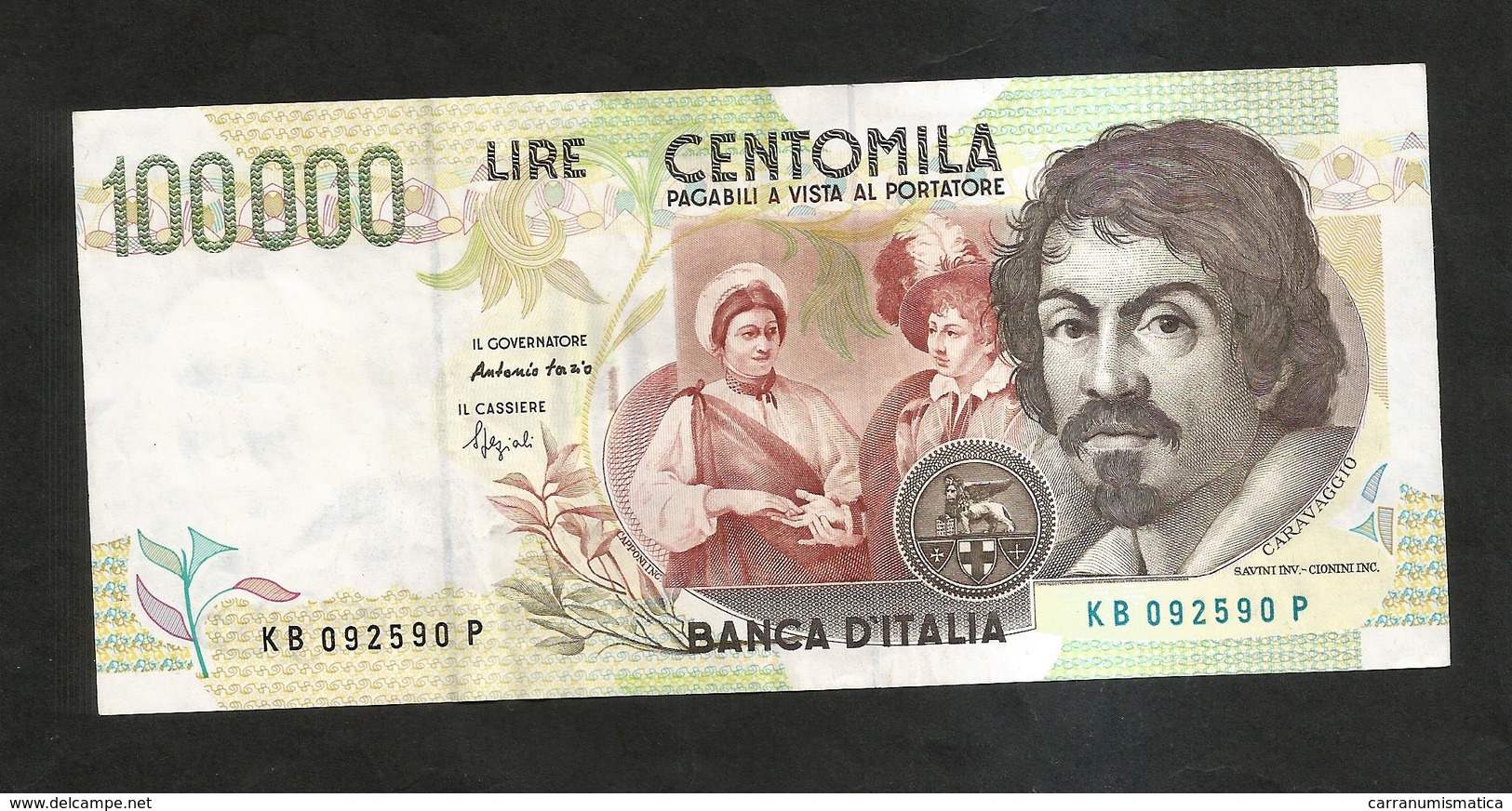 ITALIA - BANCA D' ITALIA - 100000 Lire "CARAVAGGIO" - II° Tipo (Firme: Fazio / Speziali) REPUBBLICA ITALIANA - 100.000 Lire