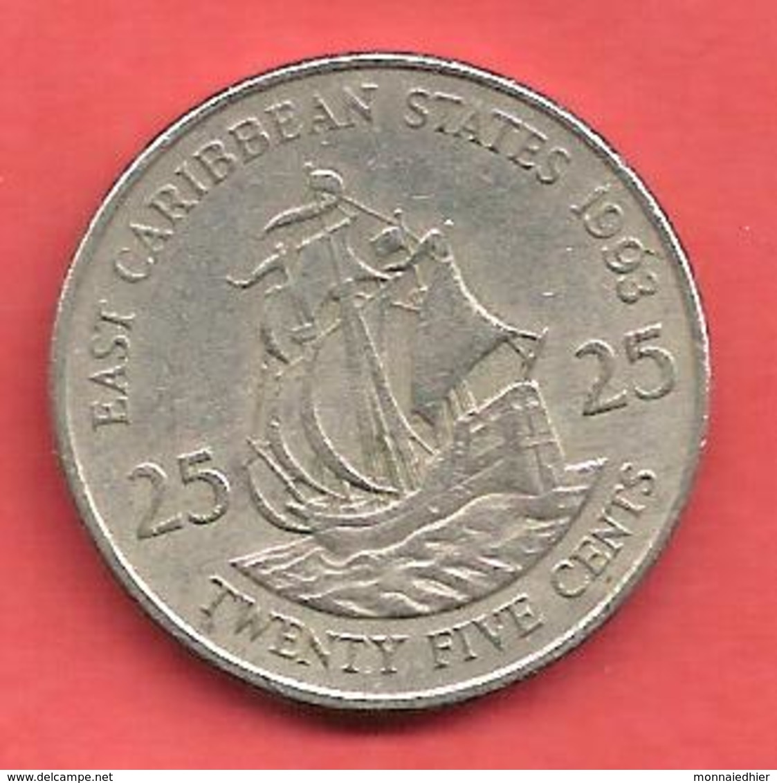 25 Cents , Etats Des CARAIBES De L'Est  , Cupro-Nickel , 1993 , N° KM # 5 - Territoires Britanniques Des Caraïbes