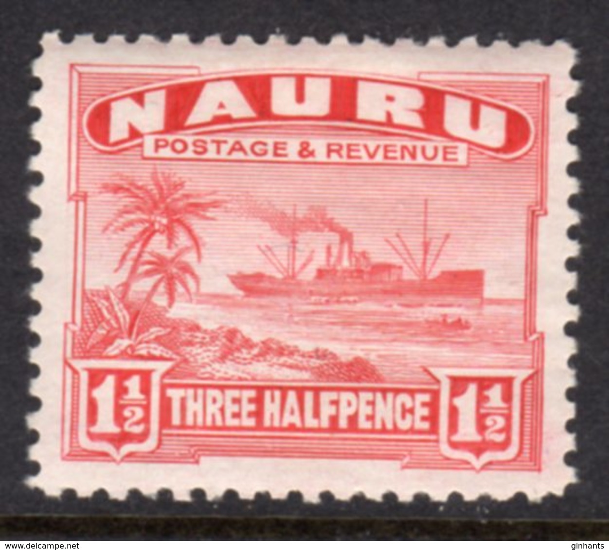 NAURU - 1937 1 1/2d SHIP STAMP SHINY PAPER FINE MINT MM * SG28B - Nauru