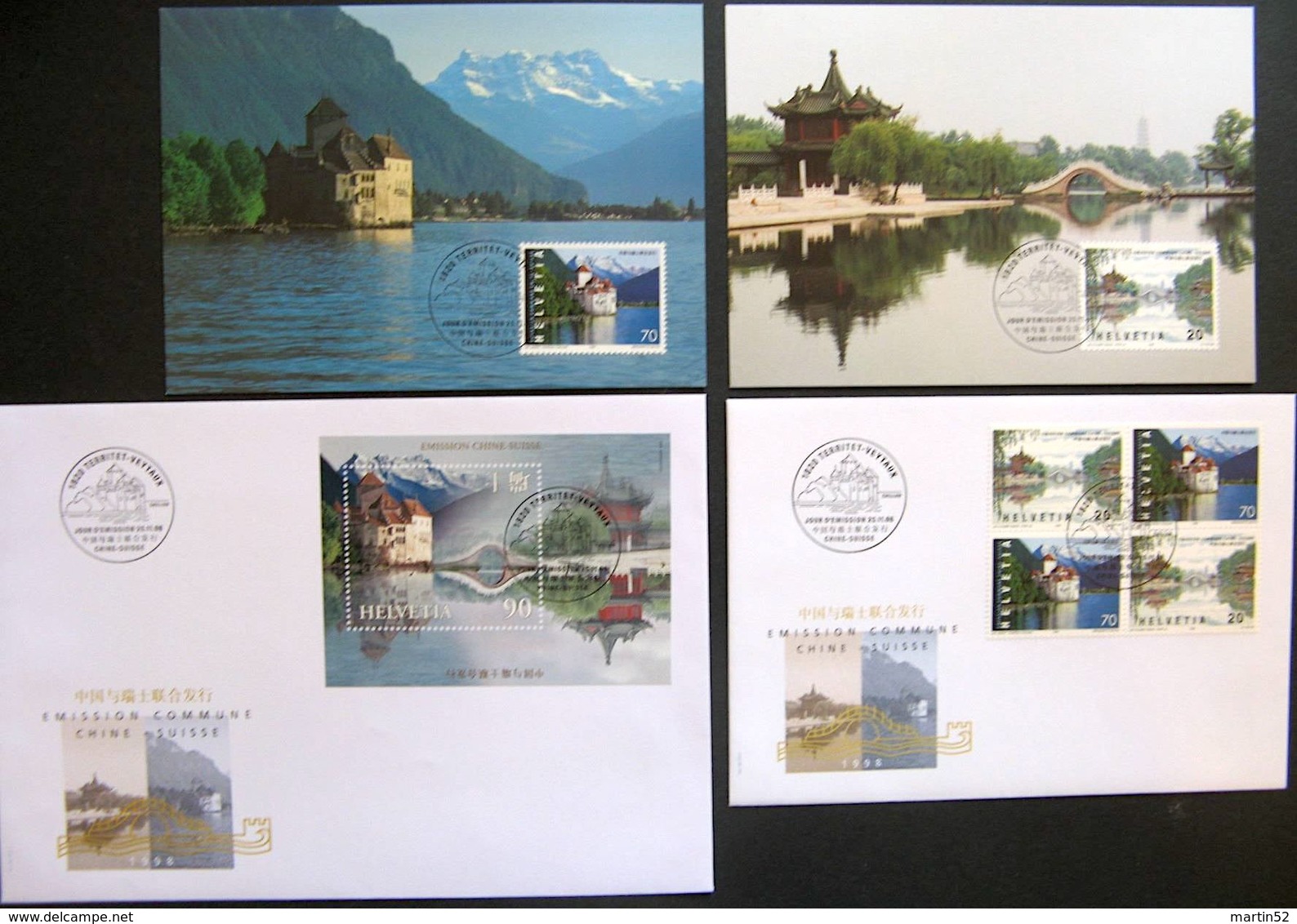 Schweiz Suisse 1998: Zu 958-959 Mi 1667-68 Yv 1597-8 "Château De Chillon & Narrow West-Lake" PTT-Set With 8 Items - Emissions Communes