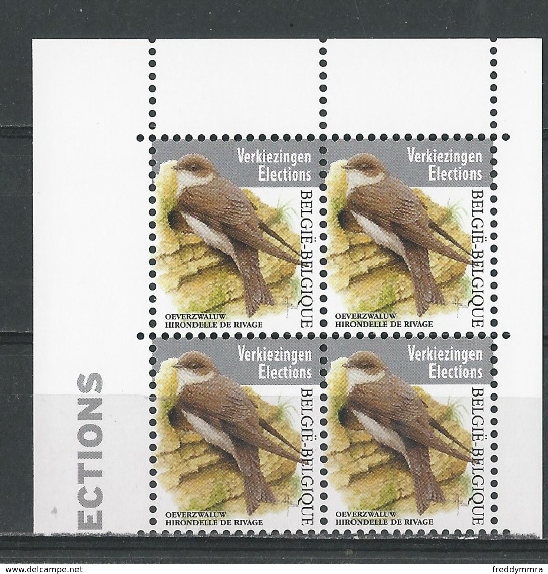 Belgique: Nouveauté 2019 (Hirondelle De Rivage - Buzin ) Bloc De 4 - 1985-.. Oiseaux (Buzin)