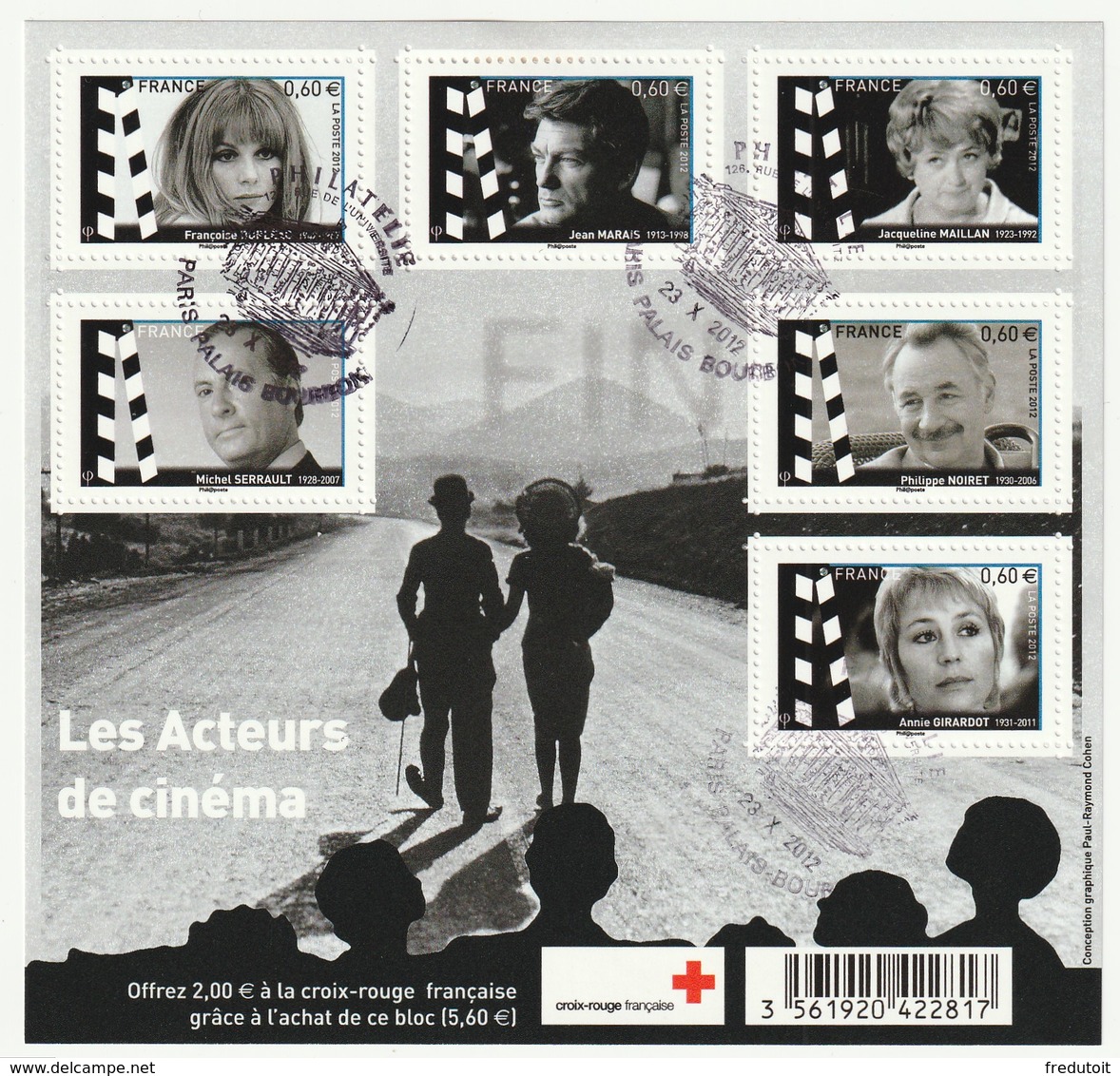 FRANCE - 2012 - BLOC  N° F4690  Obl - Les Acteurs Du Cinéma - Usados