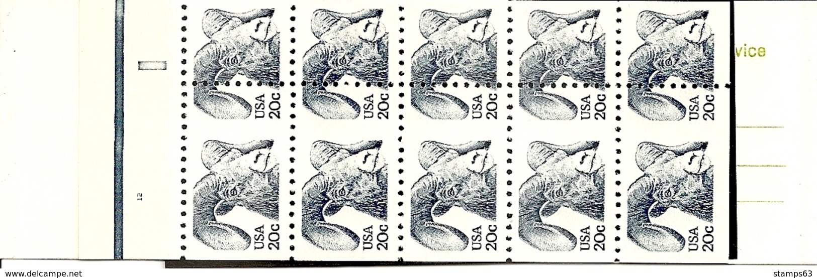 UNITED STATES (USA), 1982, Booklet 142b, Wildlife $ 4.00, Mi 0-104, MISPERFORATION - 2. 1941-80