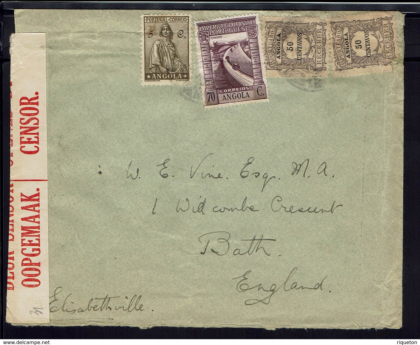 ANGOLA - 1938-40 - Affr. Mixte Timbres Poste Et Taxes, Sur Enveloppe D'Angola, Via Elisabethville Pour Bath - Censure - - Angola