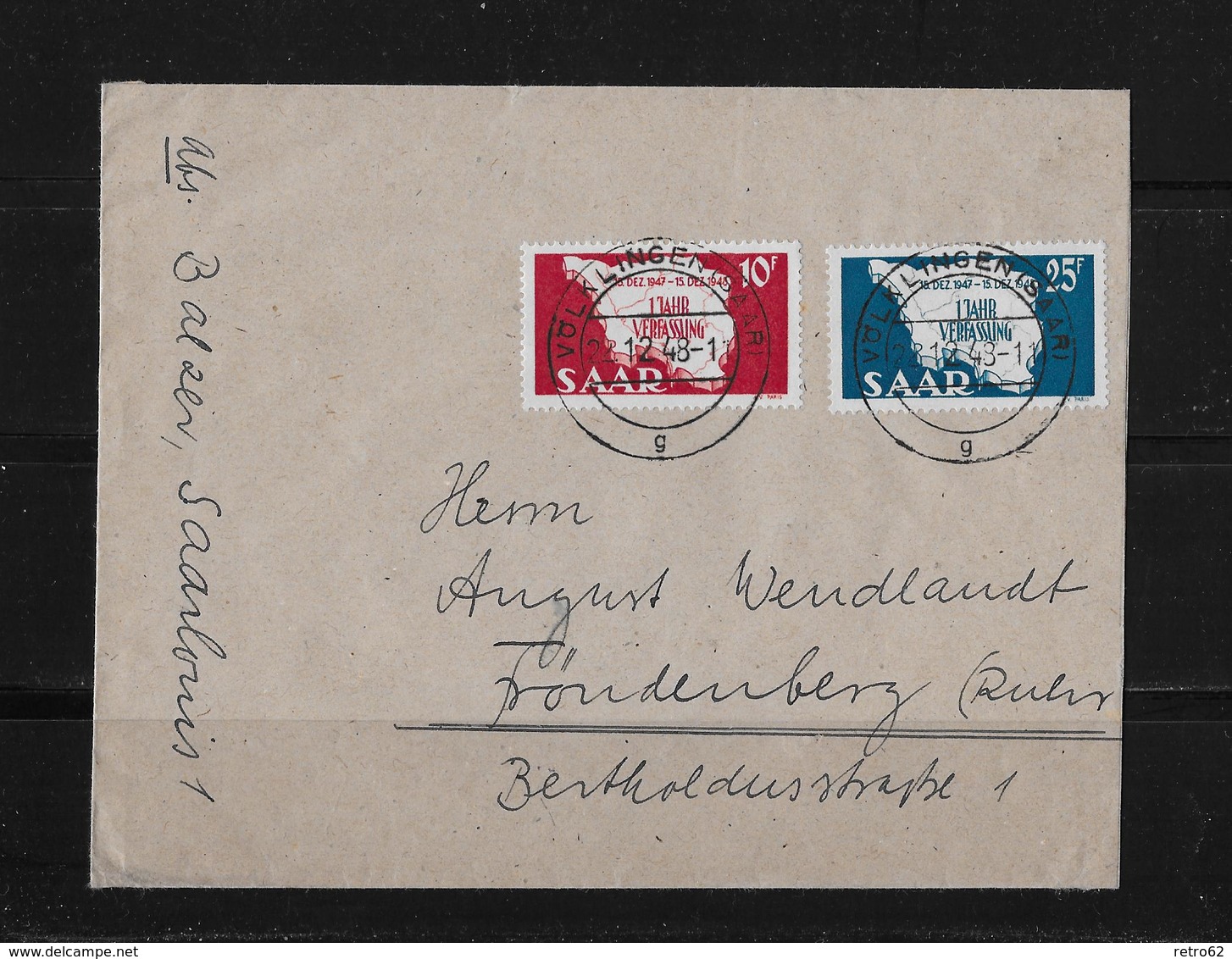 1948 Saarland → Brief Bölklingen Nach Fröndenberg - Other & Unclassified