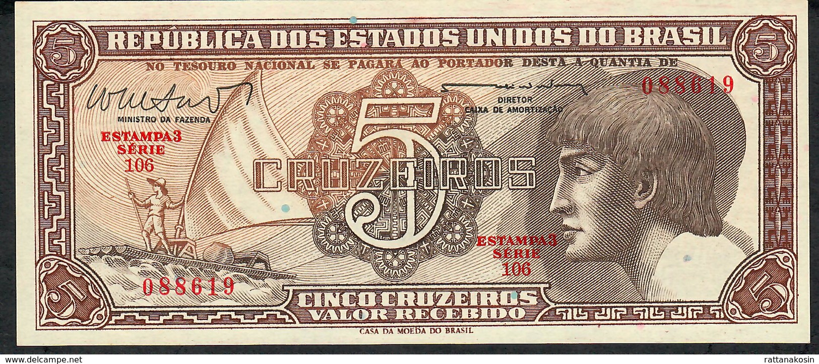 BRAZIL P166b 5 CRUZEIROS 1962 Serie 106  UNC. - Brésil