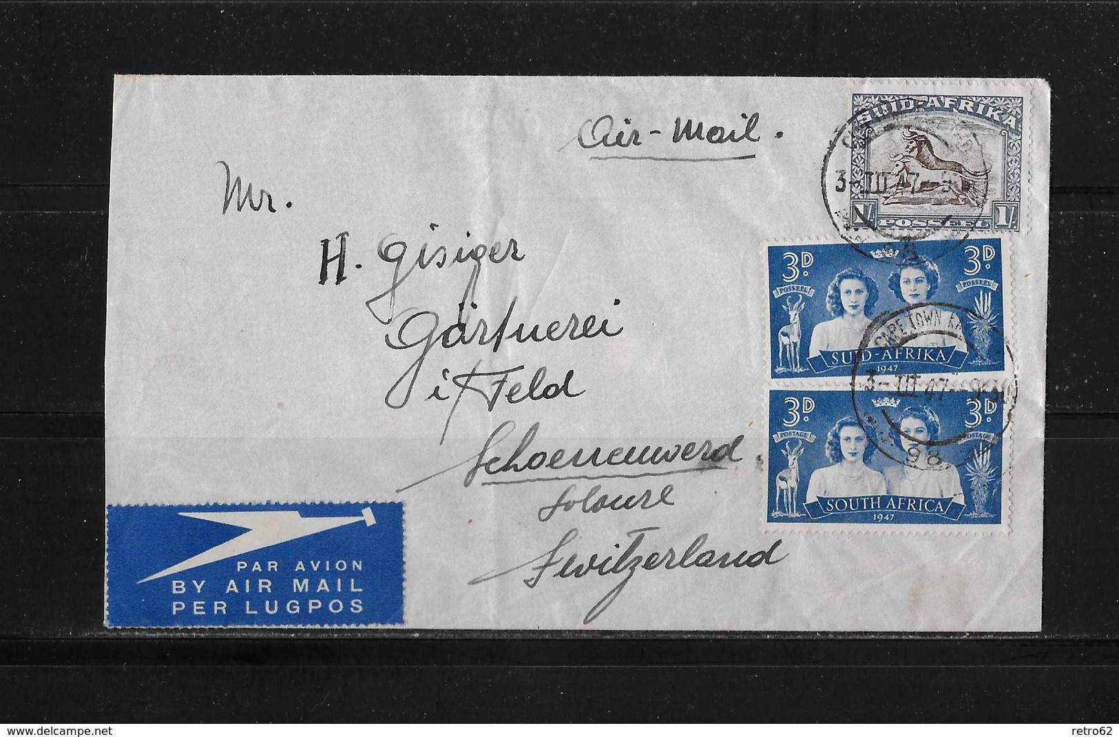 1947 SÜDAFRIKA → Luftpost-Brief Capetown Nach Schönenwerd/Schweiz - Briefe U. Dokumente