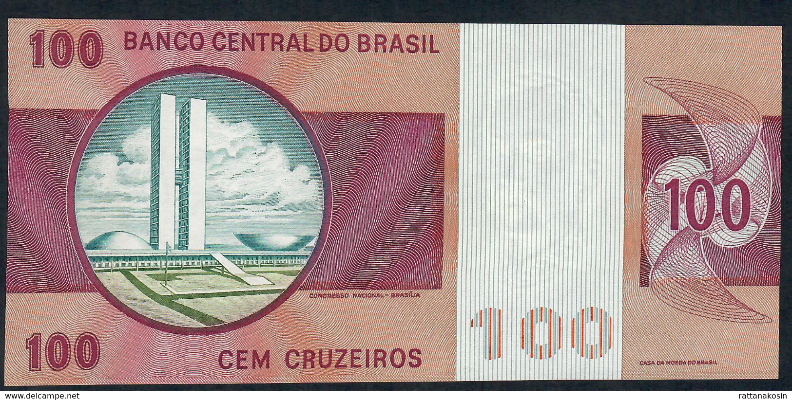 BRAZIL P195Aa 100 CRUZEIROS 1974 #A06101 Printer :Cdm-B  WATERMARK = WIDE COLLAR ! Sign. Simonsen/Pereira Lira AU-UNC. - Brésil