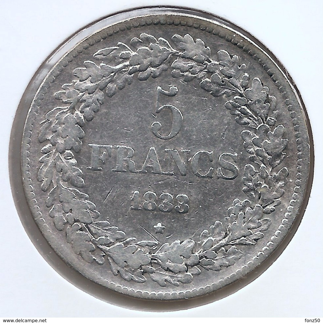 LEOPOLD I * 5 Frank 1833 Pos.B * GELAUWERD * Fraai / Z.Fraai * Nr 9888 - 5 Francs