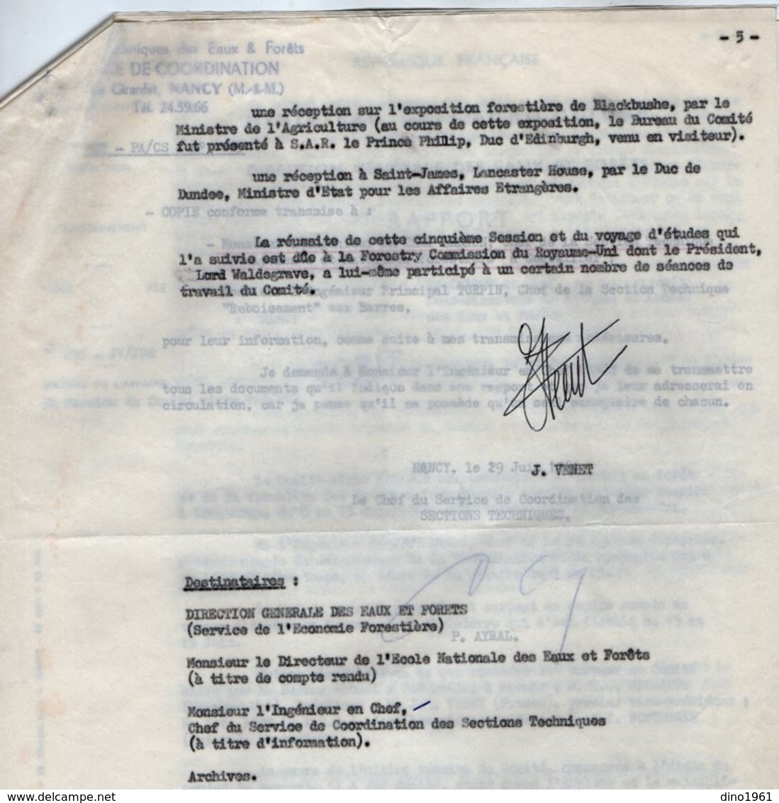 VP14.435 - NANCY 1964 - Lettre De Mr AYRAL Chef .... & Rapport De Mr VENET Ingénieur En Chef Des Eaux & Fôrets - Collections