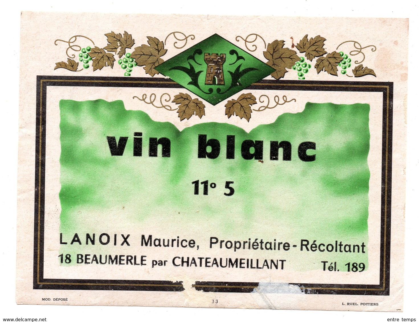 Etiquette Vin Blanc Chateaumeillant Beaumerle Lanoix Maurice - Vino Bianco