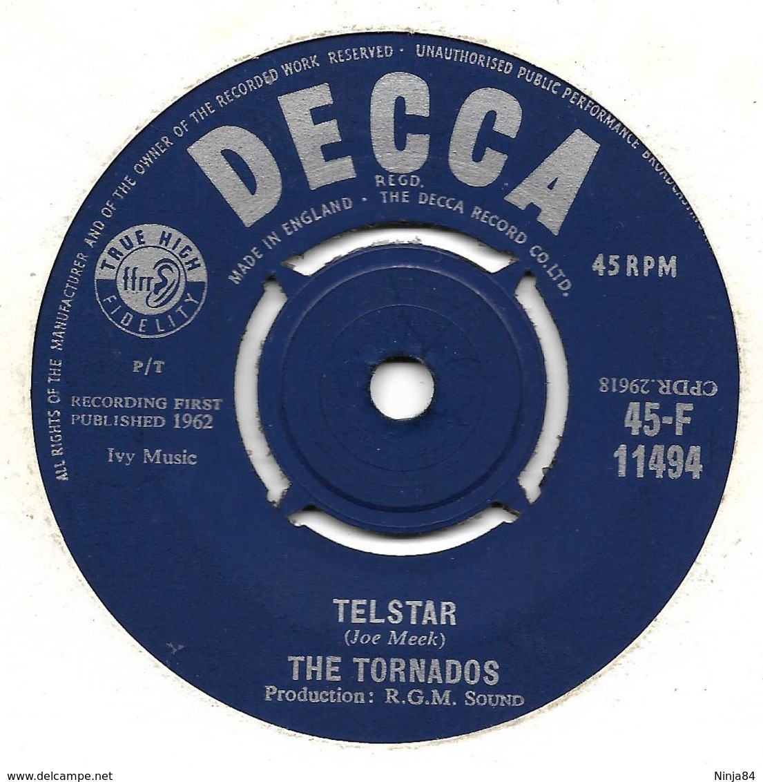 SP 45 RPM (7")   The Tornados  "  Telstar  "  Angleterre - Instrumental