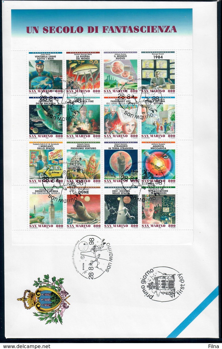 SAN MARINO 1998 - UN SECOLO DI FANTASCIENZA  FOGLIETTO - FDC - FDC