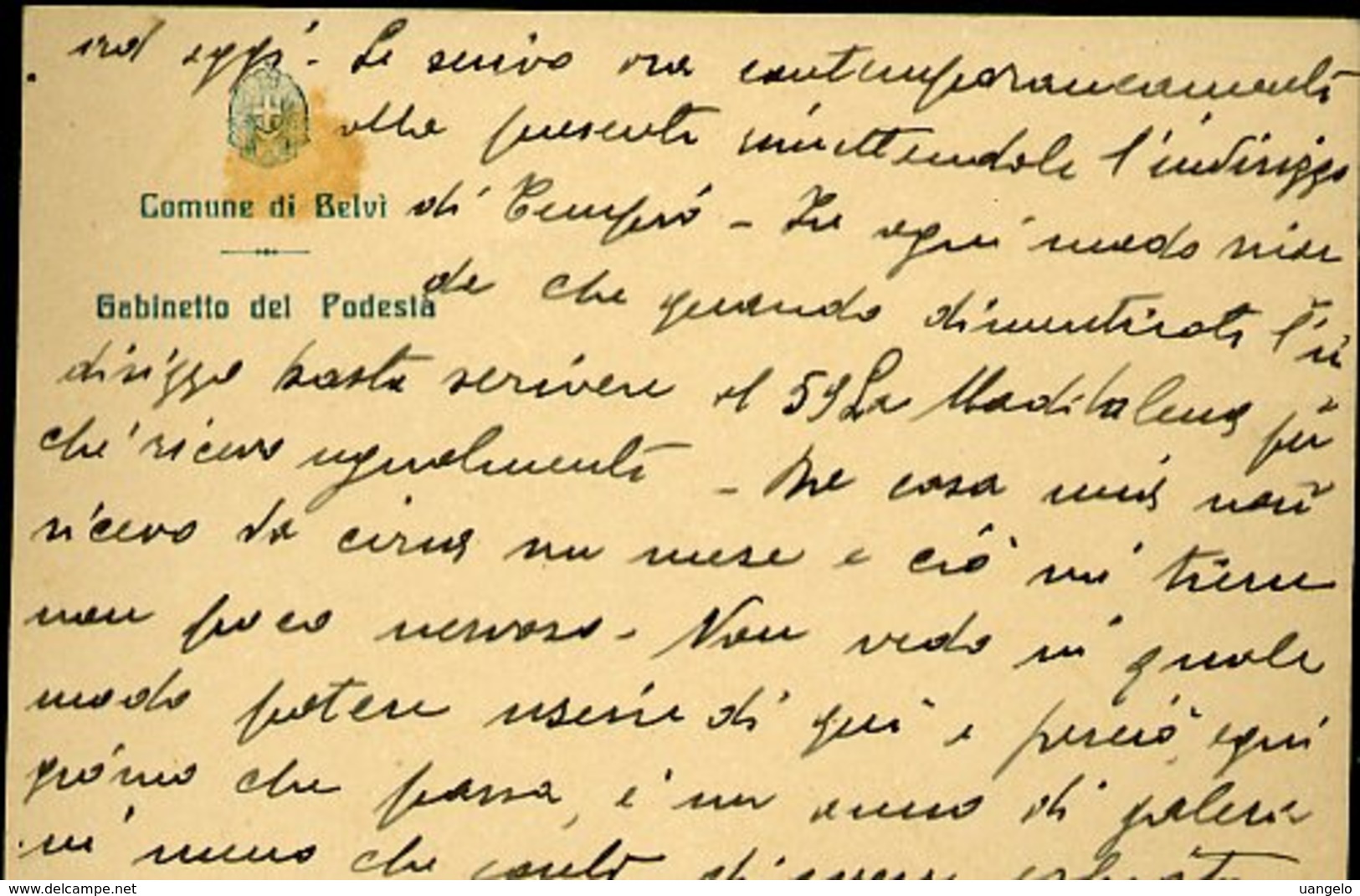 V1 COMUNE DI BELVI' , GABINETTO DEL SINDACO , LETTERA 1930 CIRCA, SOLO TESTO - Tarjetas De Visita