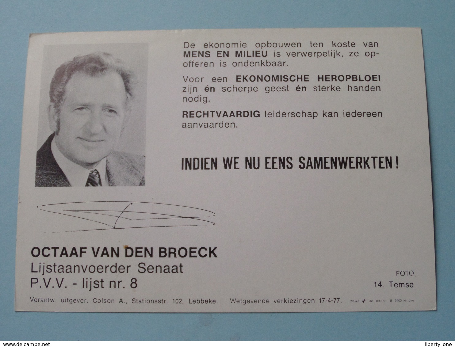 P.V.V. - Lijst Nr. 8 ( Octaaf Van Den Broeck ) ( Uitg. Lebbeke / Foto Temse ) Anno 19?? ( Zie Foto Details ) ! - Partis Politiques & élections