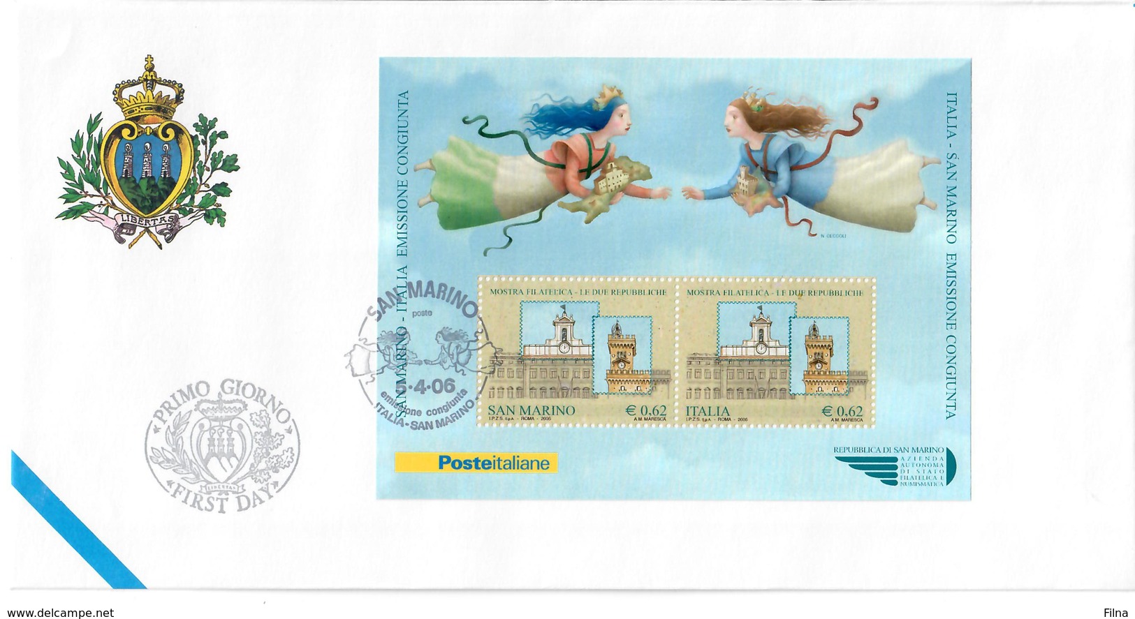 SAN MARINO 2006 - LE DUE REPUBBLICHE   FOGLIETTO EMISSIONE CONGIUNTA CON ITALIA - FDC - FDC