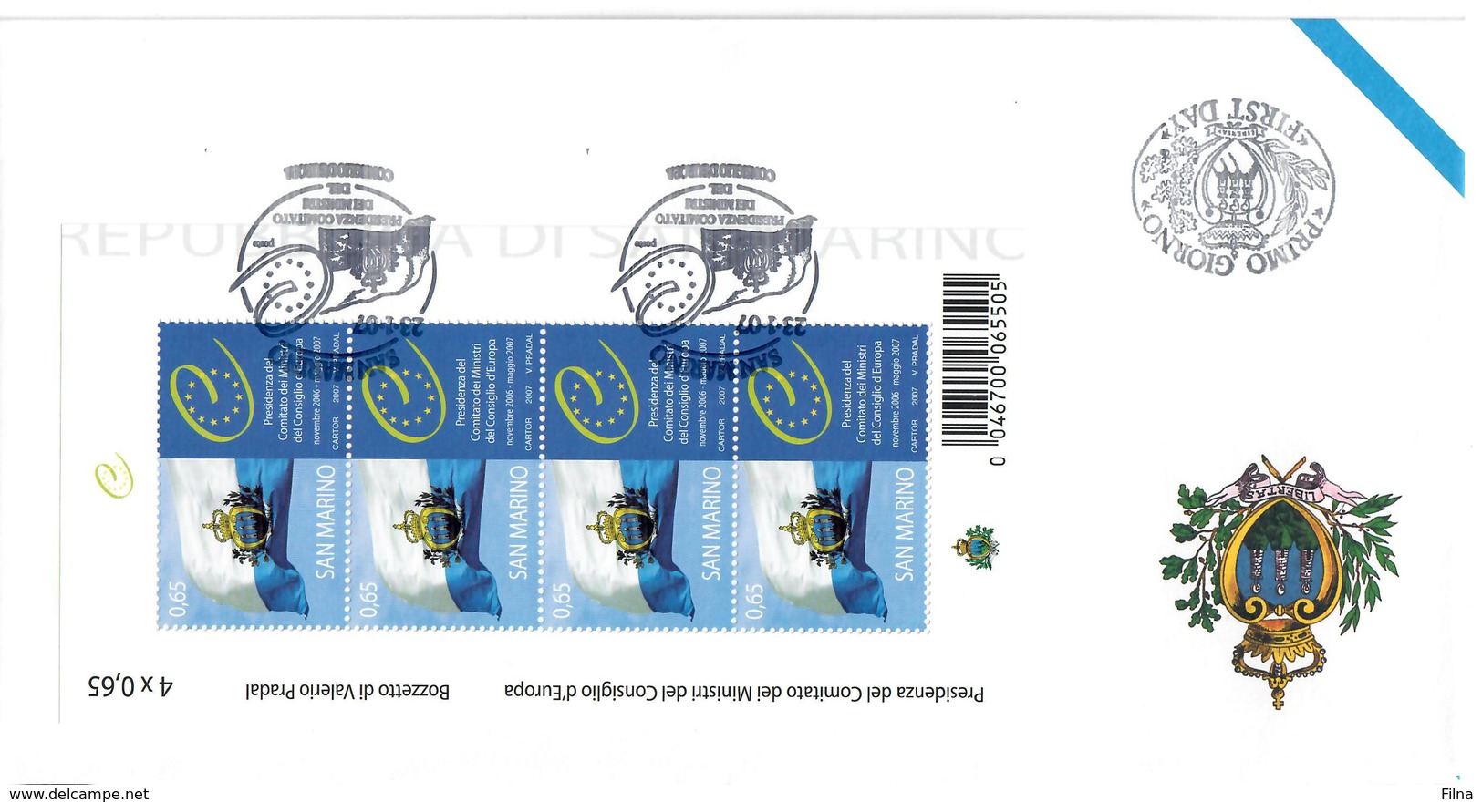 SAN MARINO 2007 - CONSIGLIO D'EUROPA  FOGLIETTO - FDC - FDC