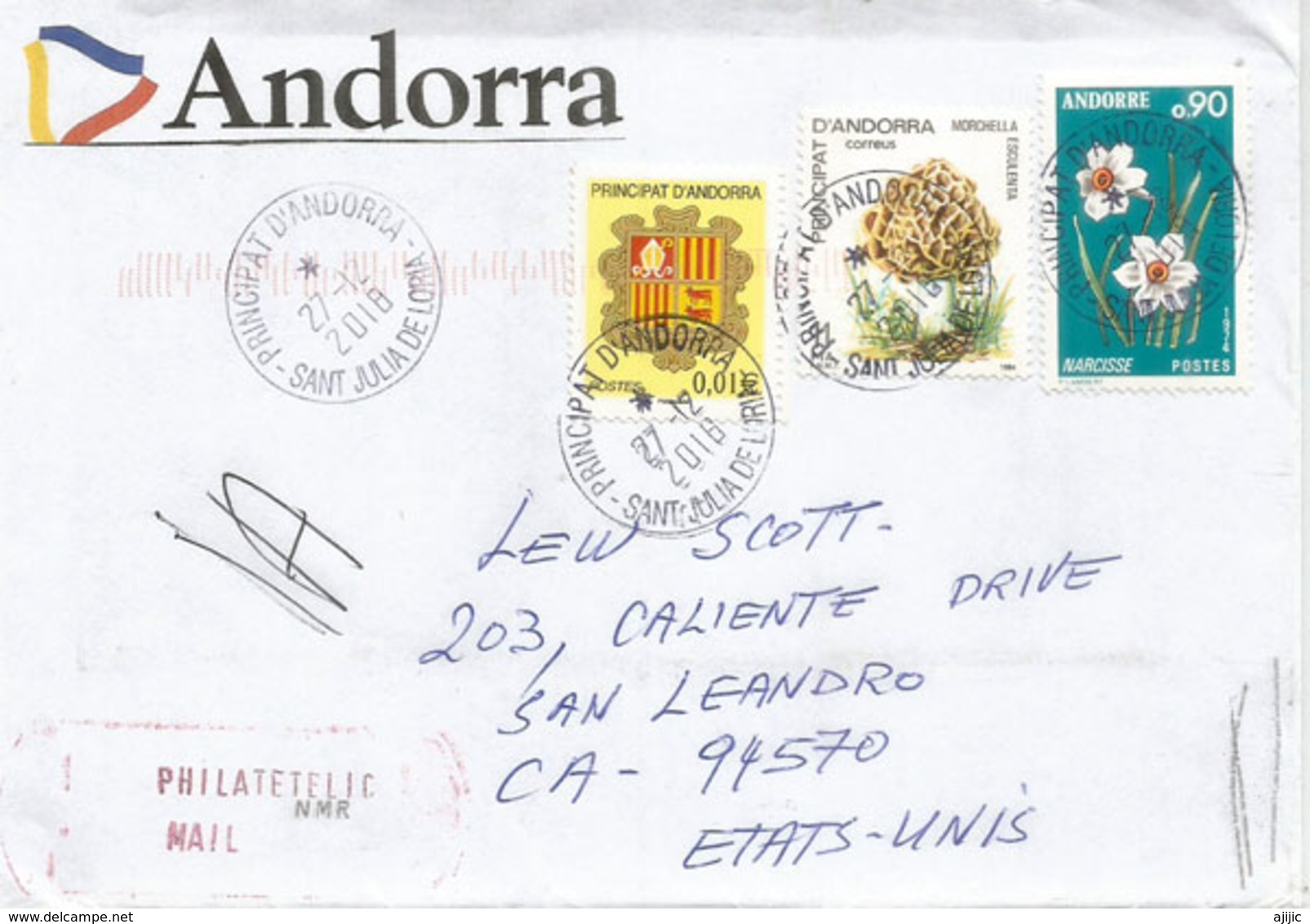 Lettre Andorra Adressée Aux Etats-Unis, Return To Sender. 2018. (timbre Champignon  Morille) 2 Photos - Briefe U. Dokumente