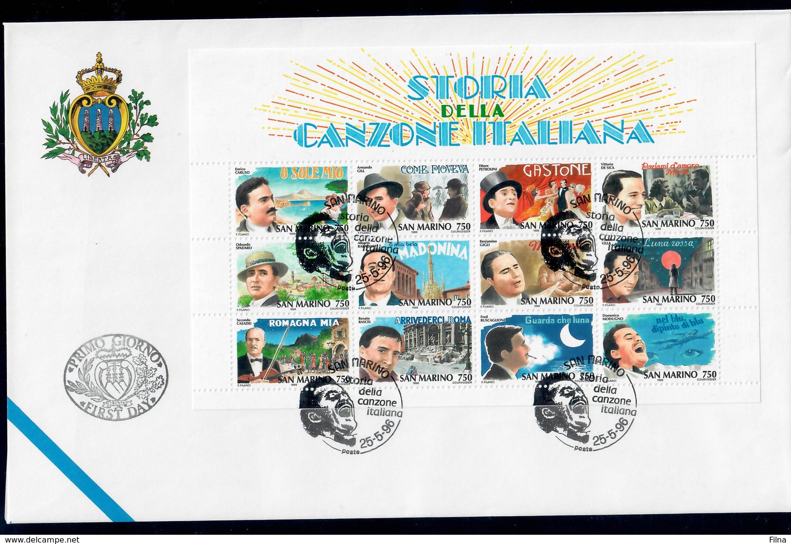 SAN MARINO 1996 - STORIA DELLA CANZONE ITALIANA FOGLIETTO - FDC - FDC