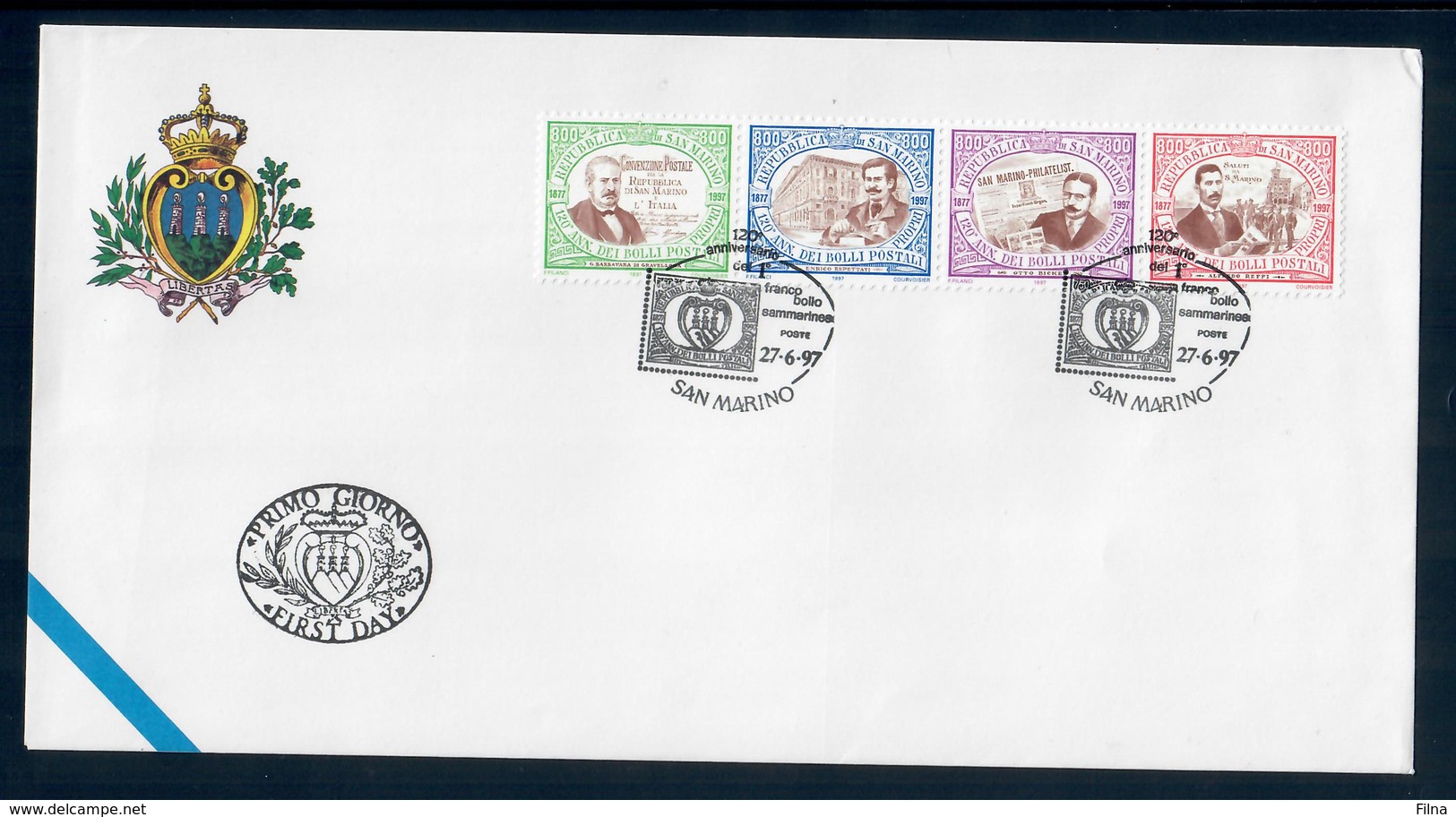 SAN MARINO  1997 - 120° ANNIVERSARIO PRIMO FRANCOBOLLO - FDC - FDC