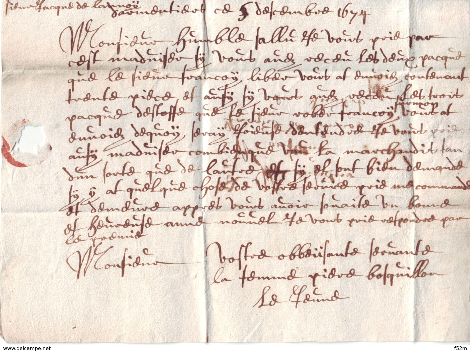 Lettre Du Dept De L'Aisne (?) Du 5-12-1674 + Taxe En Rouge Pour Anvers (Belgique) - ....-1700: Précurseurs