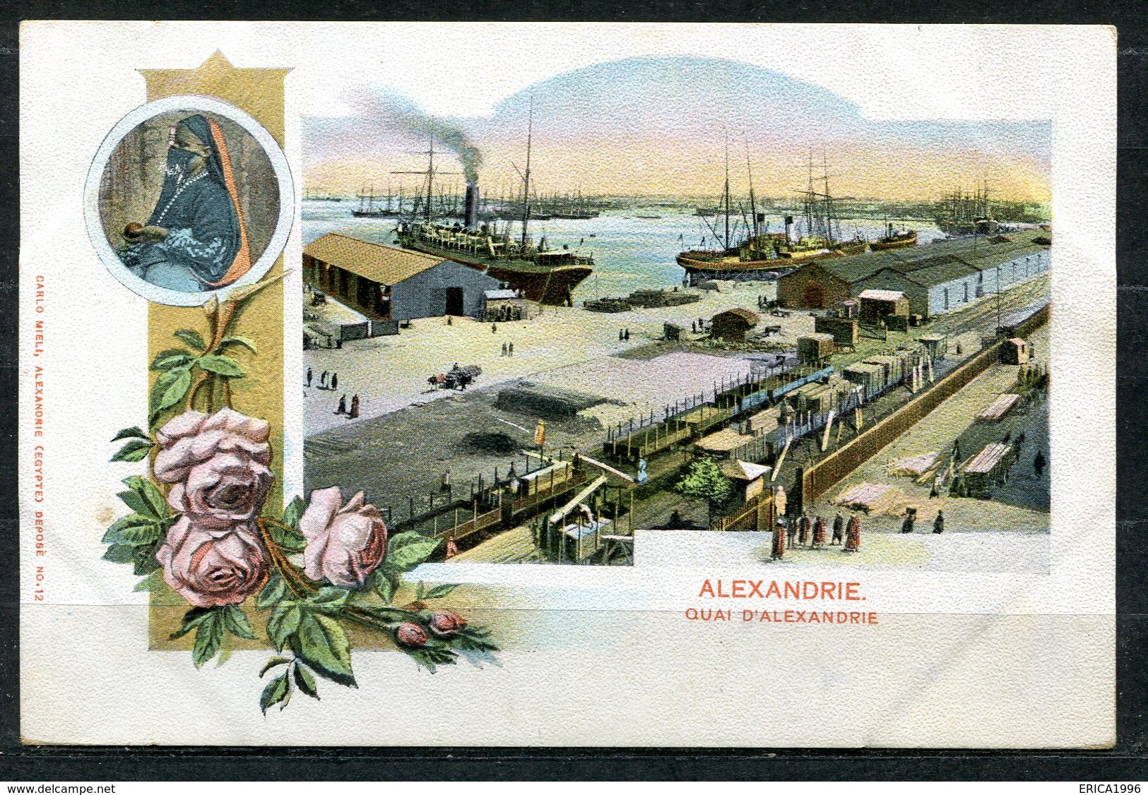 CARTOLINA CV2389 EGITTO EGYPT Quai D'Alexandrie, Tipo Gruss Aus, 1900, Viaggiata Per L'Italia, Formato Piccolo, Francobo - Alexandrië