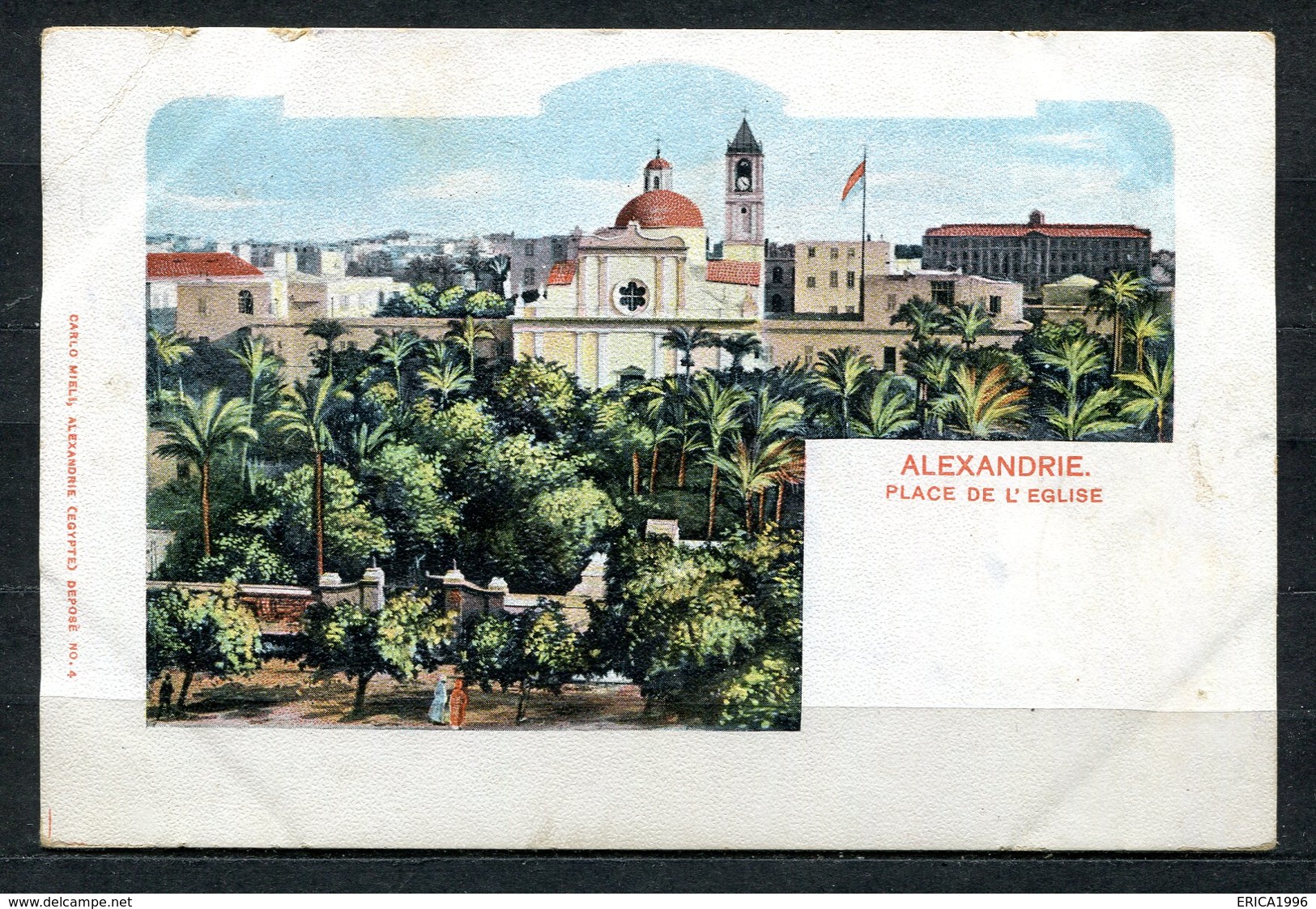 CARTOLINA CV2390 EGITTO EGYPT Alexandrie, Place De L'Eglise, Tipo Gruss Aus, 1900, Viaggiata Per L'Italia, Formato Picco - Alexandria