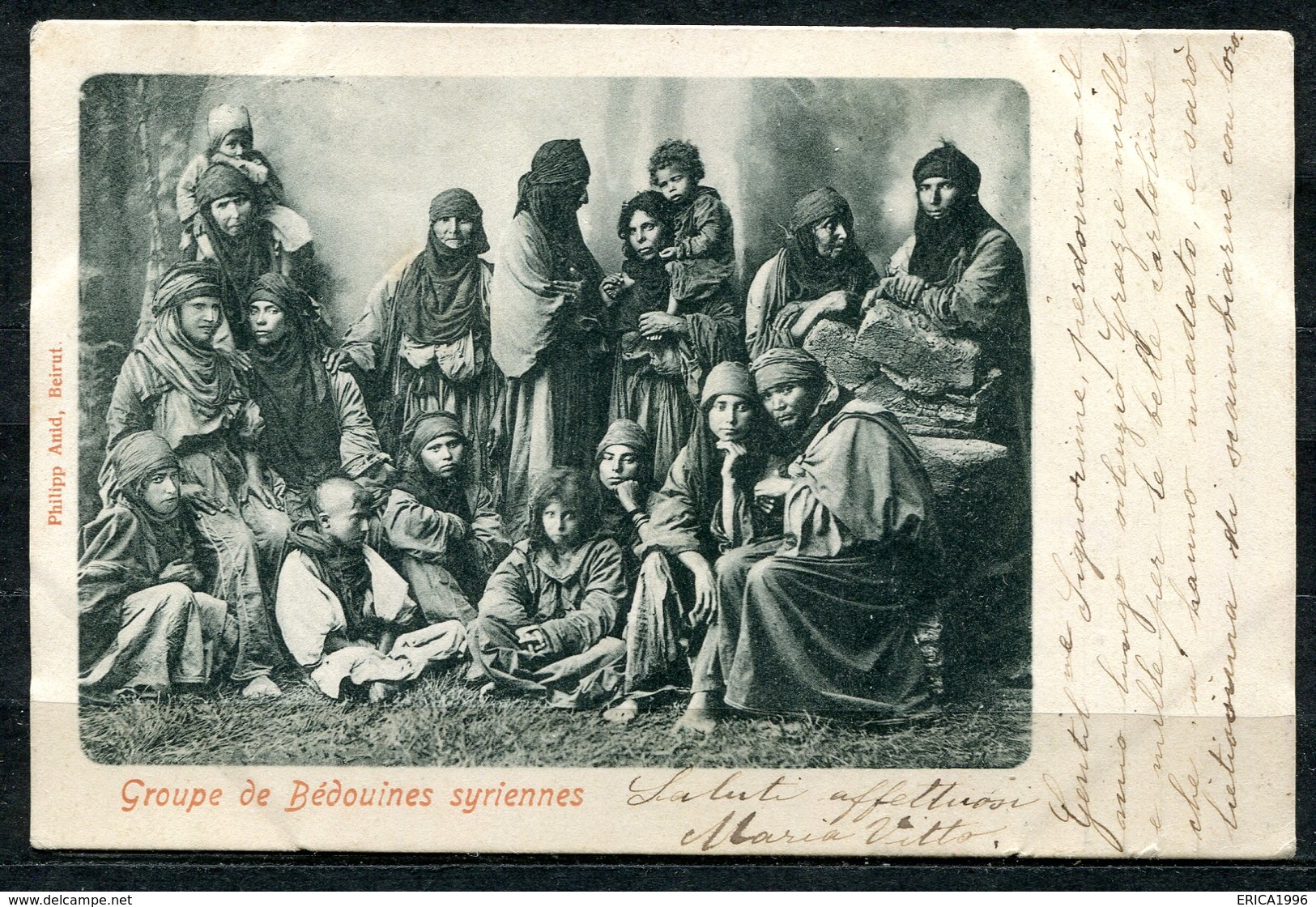 CARTOLINA CV2398 LIBANO LIBAN Groupe De Béduines Syriennes, 1902, Viaggiata Per L'Italia, Formato Piccolo, Francobollo A - Libano