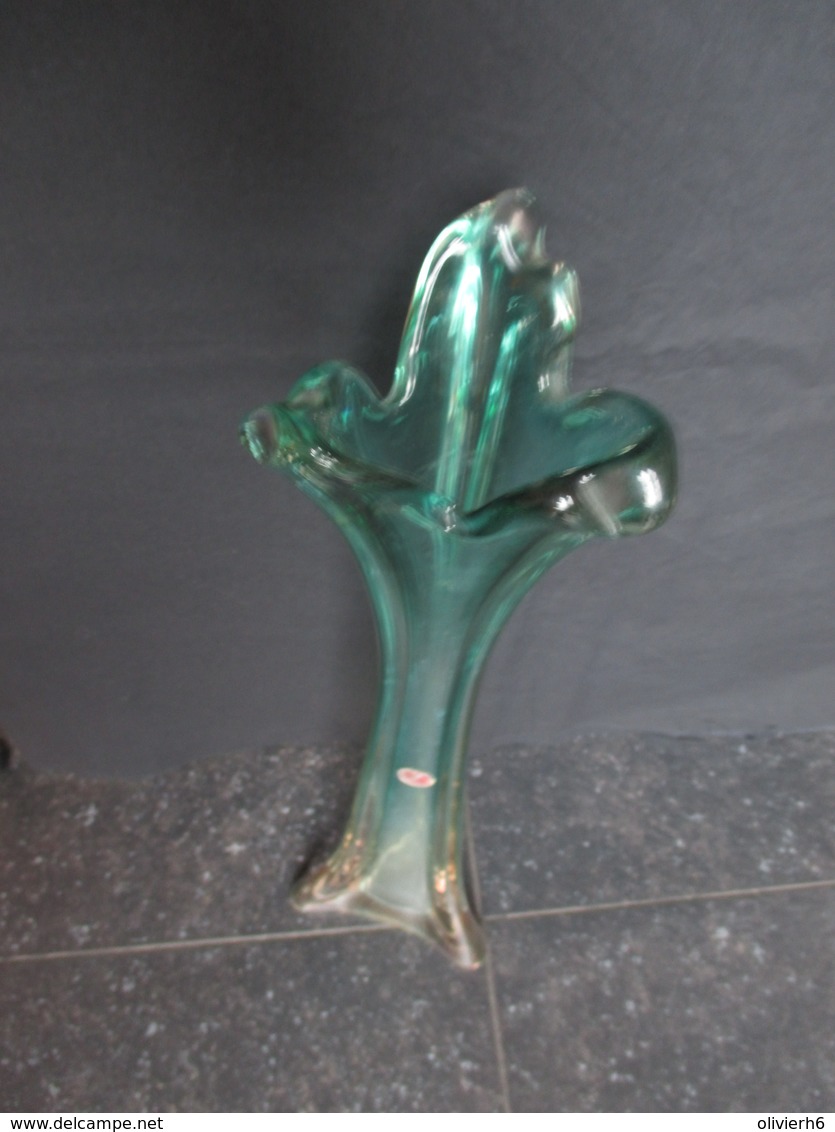 ANTIQUITé (Divers) BEAU VASE MURANO (5 Vues) Hauteur 43cm Base 12cm Haut 10cm Couleur Vert - Verre & Cristal