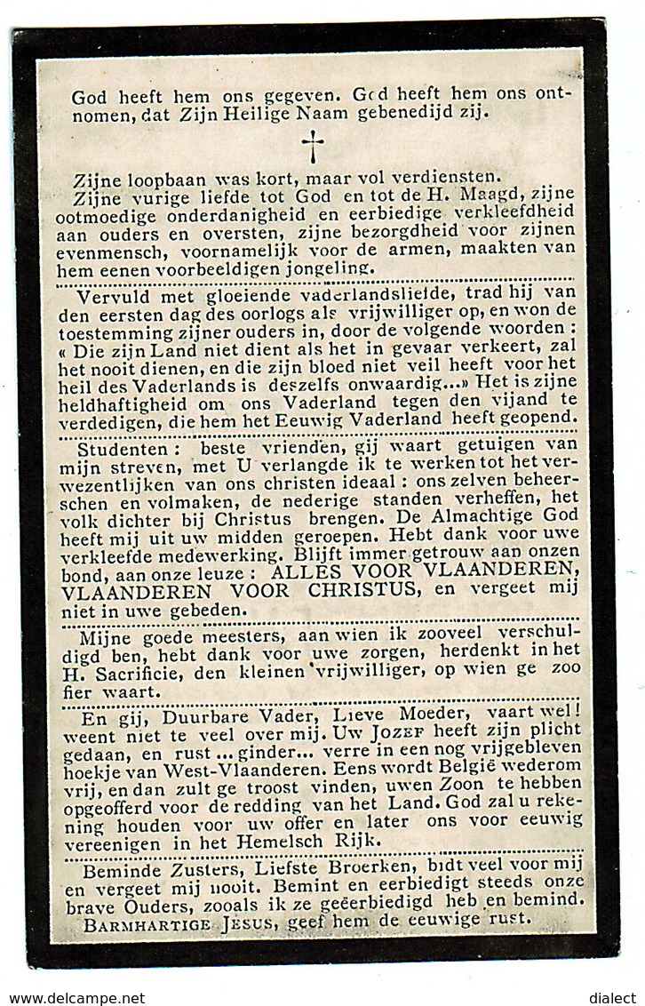 Lot 054 Oorlogsslachtoffer Rubbens Joseph Lede 1897 Pervijze IJzer 22 Oktober 1914 - Devotieprenten