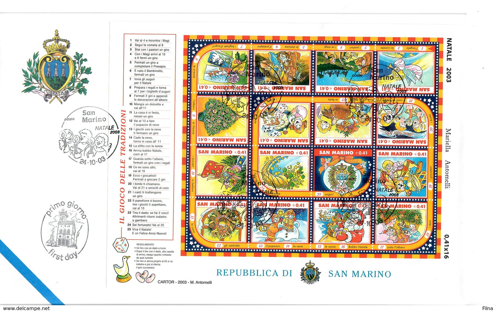 SAN MARINO  2003 - NATALE - GIOCO DELL'OCA FOGLIETTO  - FDC - FDC