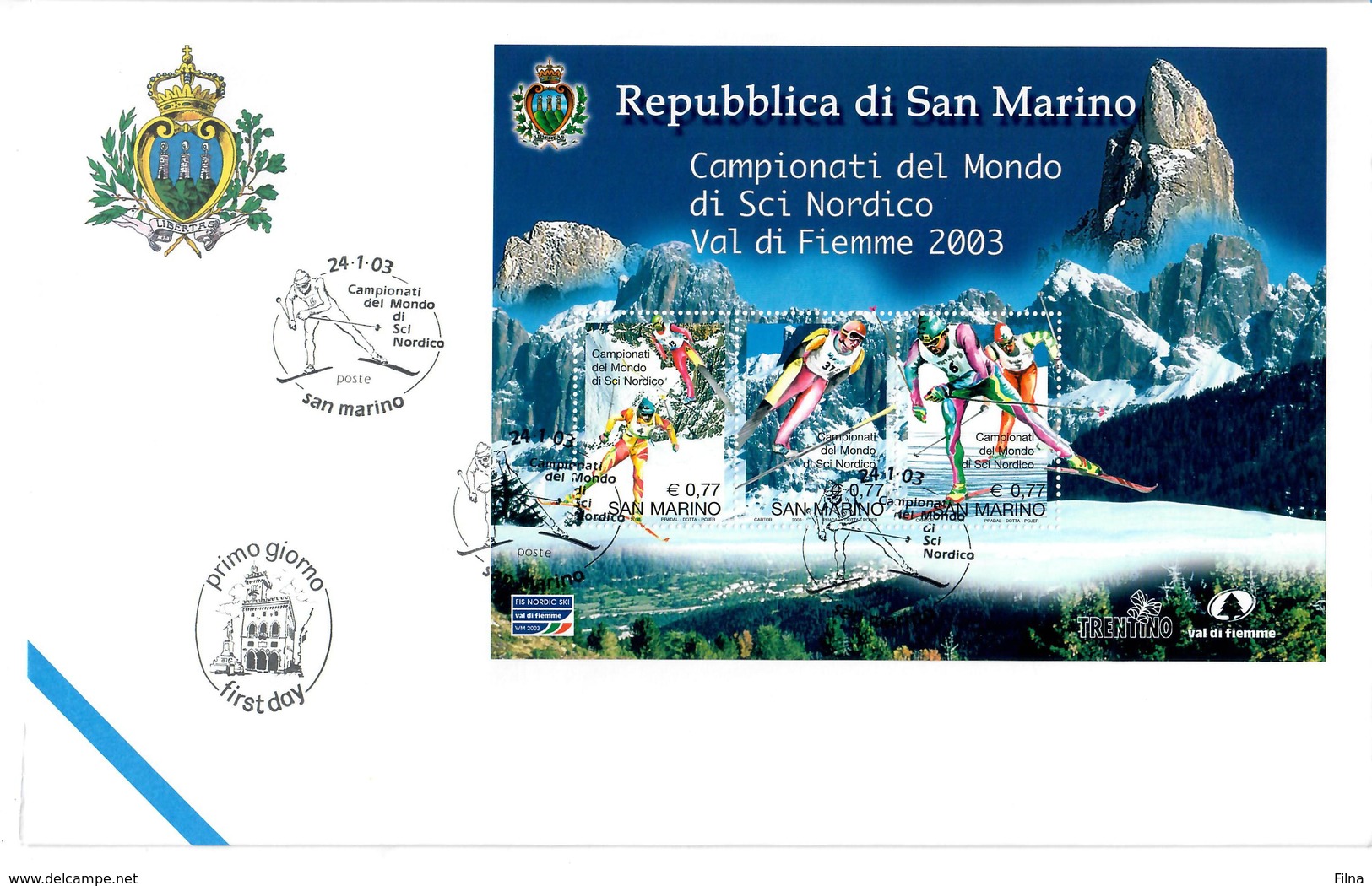 SAN MARINO  2003 - CAMPIONATI SCI NORDICO FOGLIETTO  - FDC - FDC