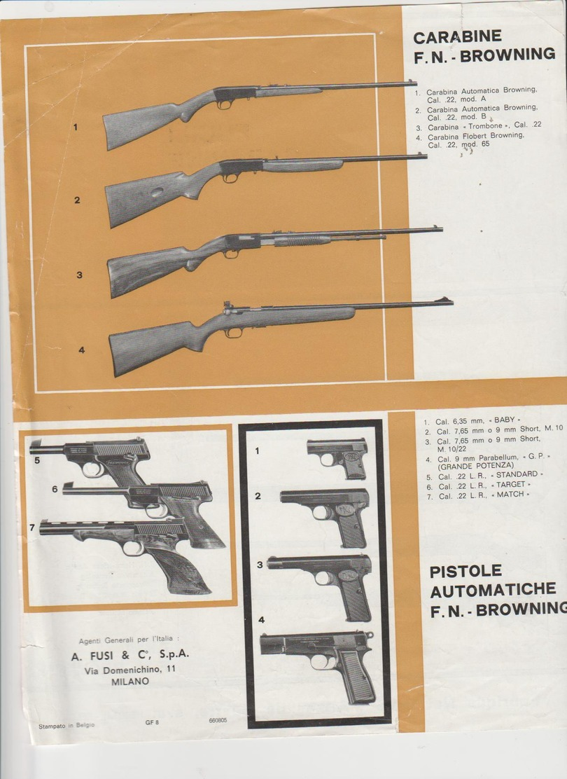 CATALOGO ARMI.F.N.BROWNING,1970./75 VOLANTINO - Chasse Et Pêche