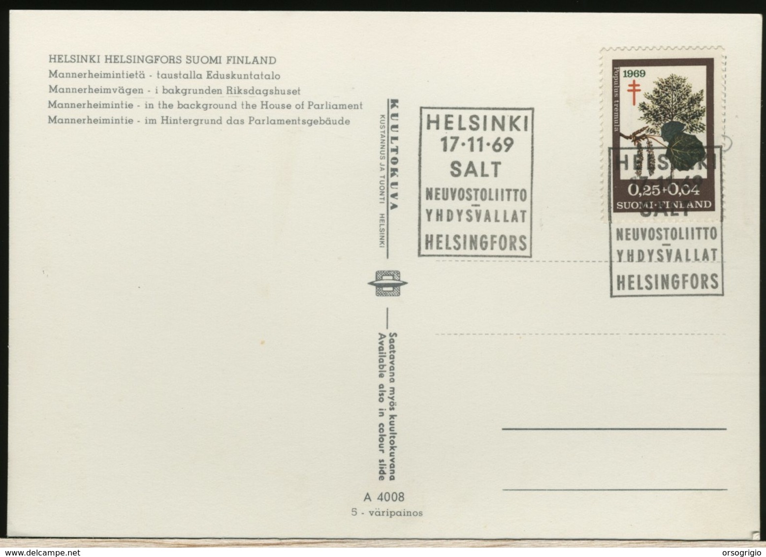 FINLANDIA - SUOMI FINLAND - FDC 1969 -  TRATTATO SALT Strategic Arms Limitation Talks (Trattato Per La Limitazione Degli - Storia Postale