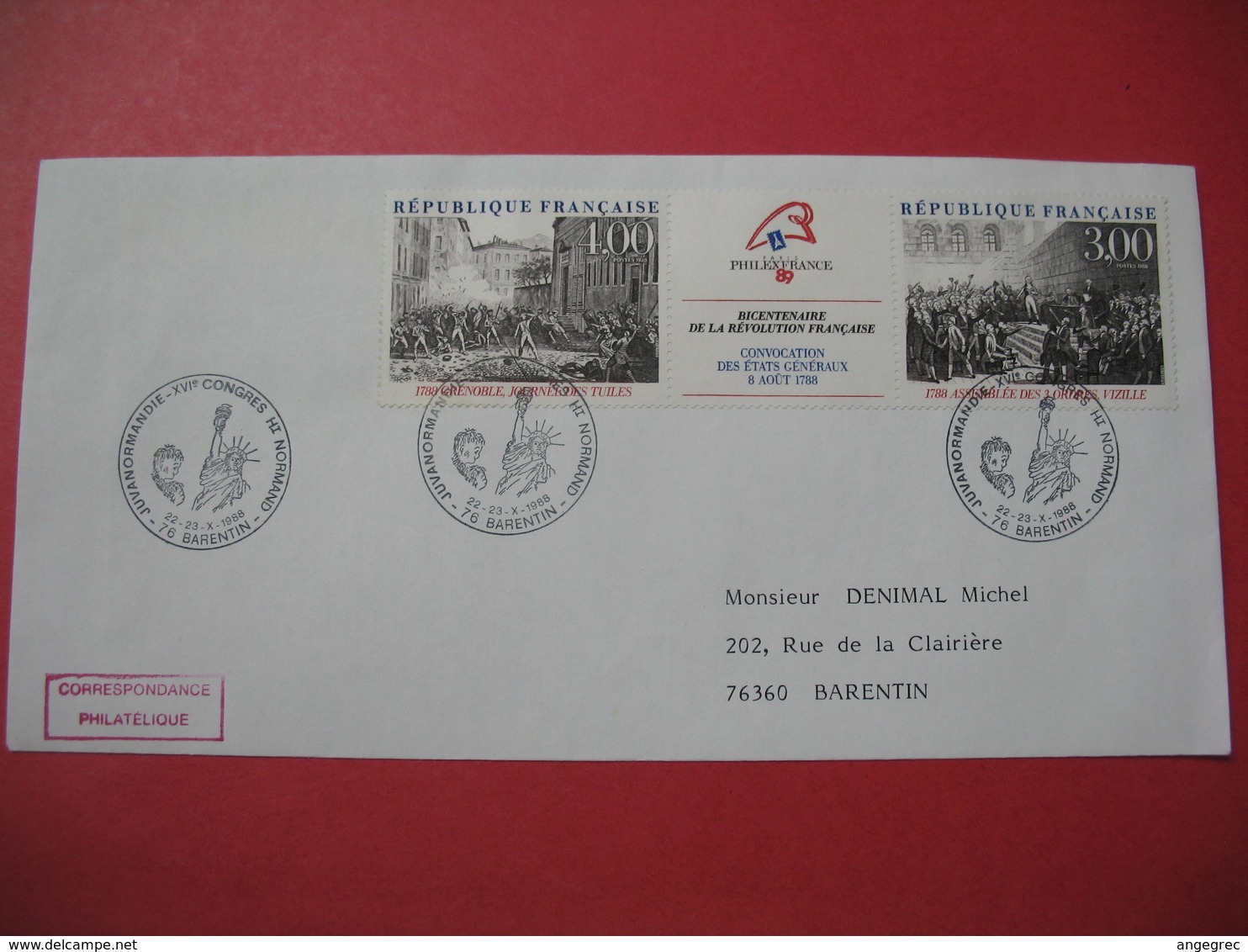 Lettre  1988 -  Juva Normandie XVI è Congrès Haut Normand - Bicentenaire De La Révolution - N° T2538A - 1961-....