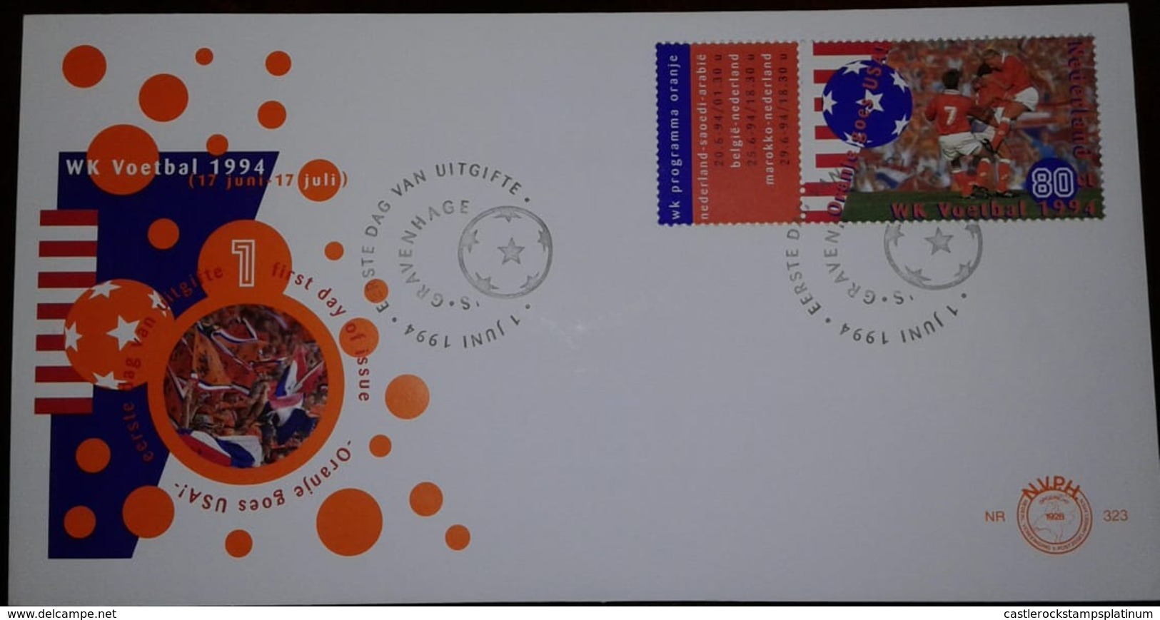 L) 1994 NEDERLANDS, FOOTBALL, SPORT, ORANGE GOES USA, 80C, FDC - Europe (Other)