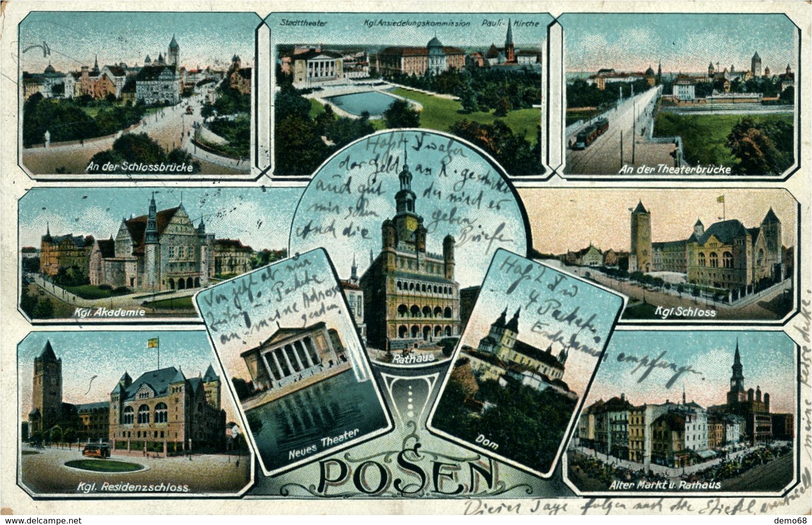 POZNAN  Pologne Rare Carte Multi-vues  Magnifique Chromolitho De 1917 Durch Eilboten Expres - Polonia
