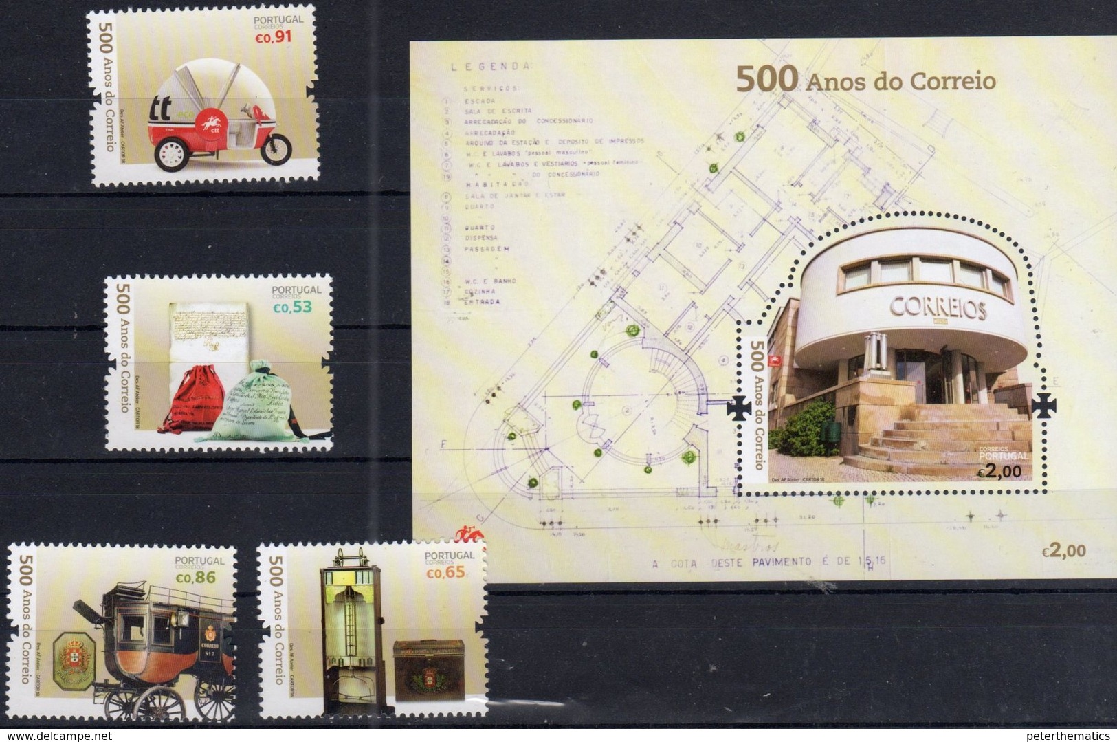 PORTUGAL, 2018, MNH, POST, 500th ANNIVERSARY OF PORTUGUESE POST, VEHICLES, WAGONS, MAIL BAGS,  6v+S/SHEET - Post