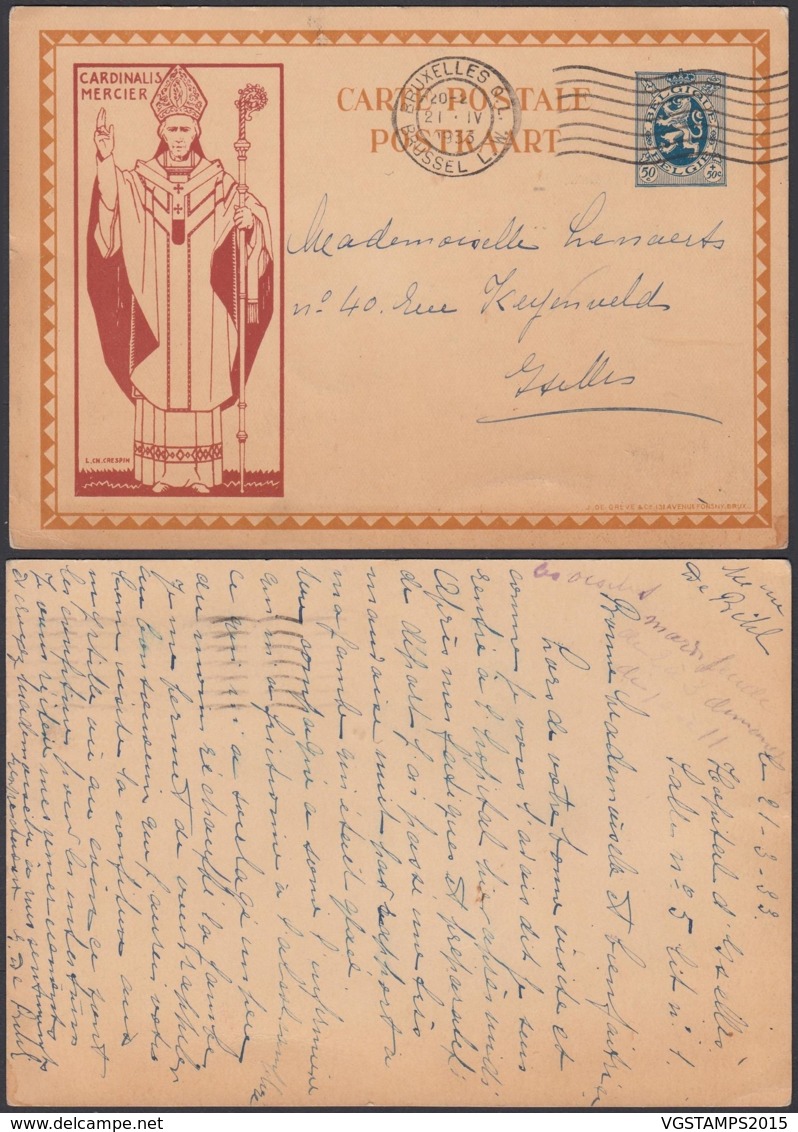 BELGIQUE 1933  SUR EP 50c CARDINAL MERCIER BRUN DE BRUXELLES VERS IXELLES (DD) DC-1960 - Covers & Documents