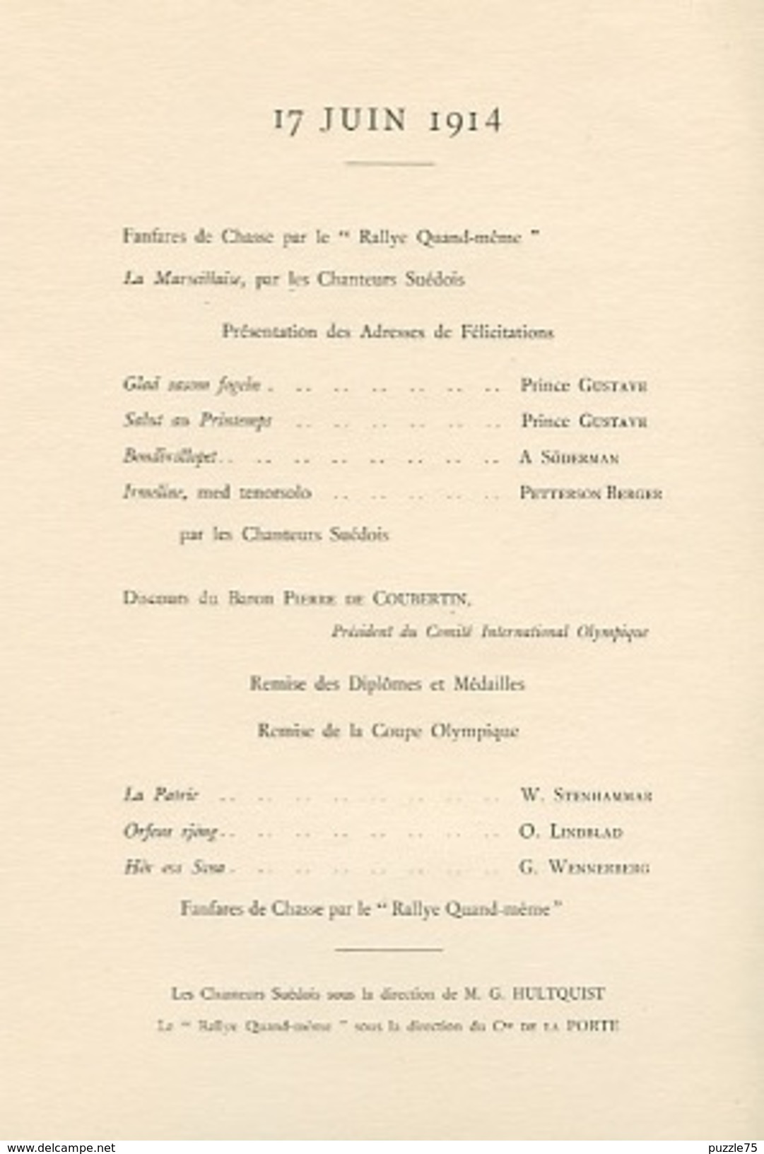 JEUX OLYMPIQUES - PROGRAMME XXe ANNIVERSAIRE DU RETABLISSEMENT DES JEUX OLYMPIQUES - 17 JUIN 1914 - STERN GRAVEUR PARIS - Autres & Non Classés