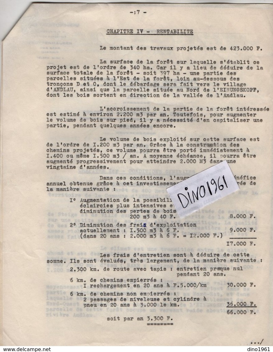 VP14.436 - B. DE TURCKEIM Expert Forestier à TRUTTENHAUSEN - Rapport & Devis Groupement Forestier du Weihermatt ANDLAU