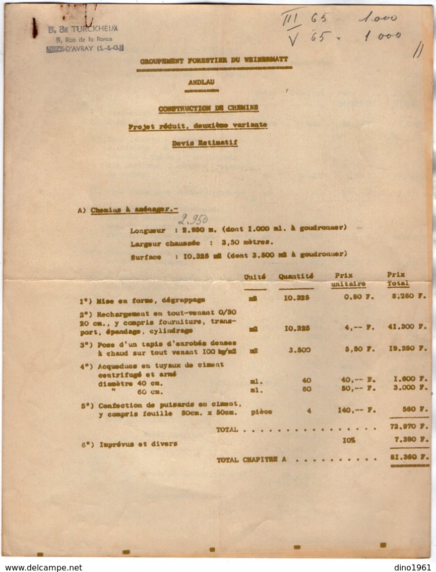 VP14.436 - B. DE TURCKEIM Expert Forestier à TRUTTENHAUSEN - Rapport & Devis Groupement Forestier du Weihermatt ANDLAU