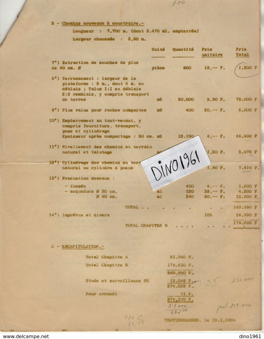 VP14.436 - B. DE TURCKEIM Expert Forestier à TRUTTENHAUSEN - Rapport & Devis Groupement Forestier du Weihermatt ANDLAU