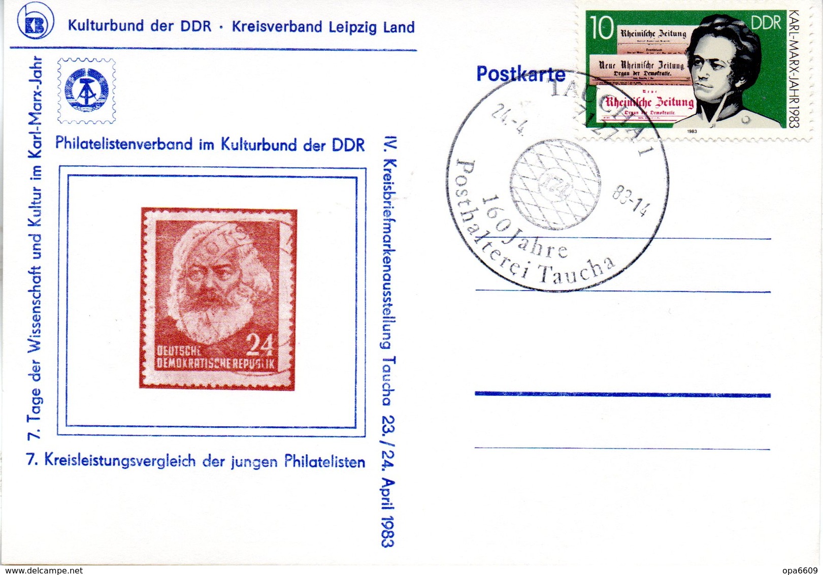 (DDR-B2) DDR Sonderkarte "Tage Der Wissenschaft U. Kultur Im Karl-Marx-Jahr", EF Mi 2783 SSt. 24.4.1983 TAUCHA 1 1 - Briefe U. Dokumente