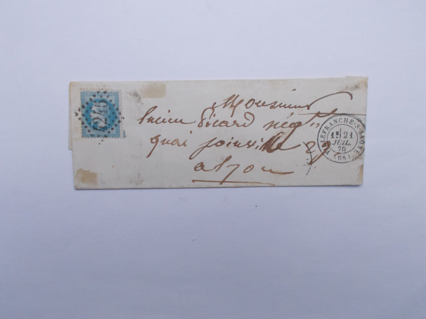 TIMBRE SUR LETTRE 20 C BLEU - 1863-1870 Napoléon III Lauré