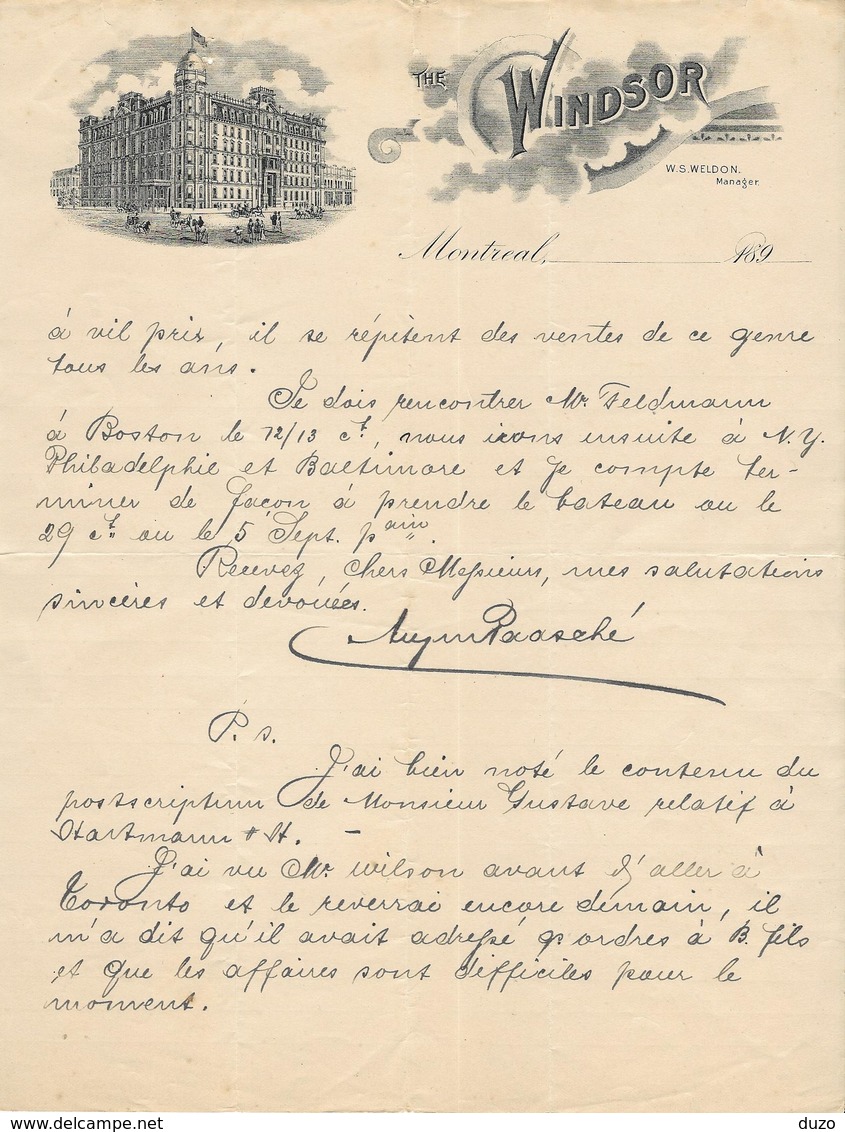 Canada - Montréal. Entête 6 Août 1896 -  The Windsor Hôtel.G.W.Swett.Manager. - Montréal - Autres & Non Classés