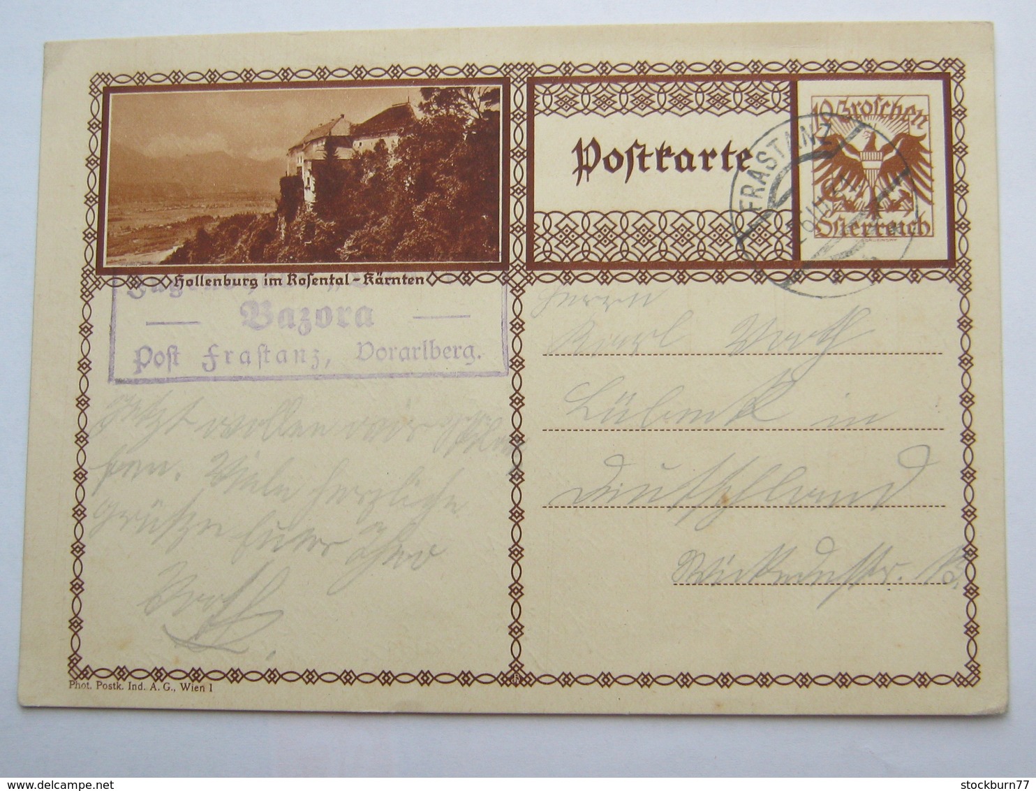 1931 , BAZORA  Post Frastanz  , Klarer Stempel  Auf Karte - Briefe U. Dokumente