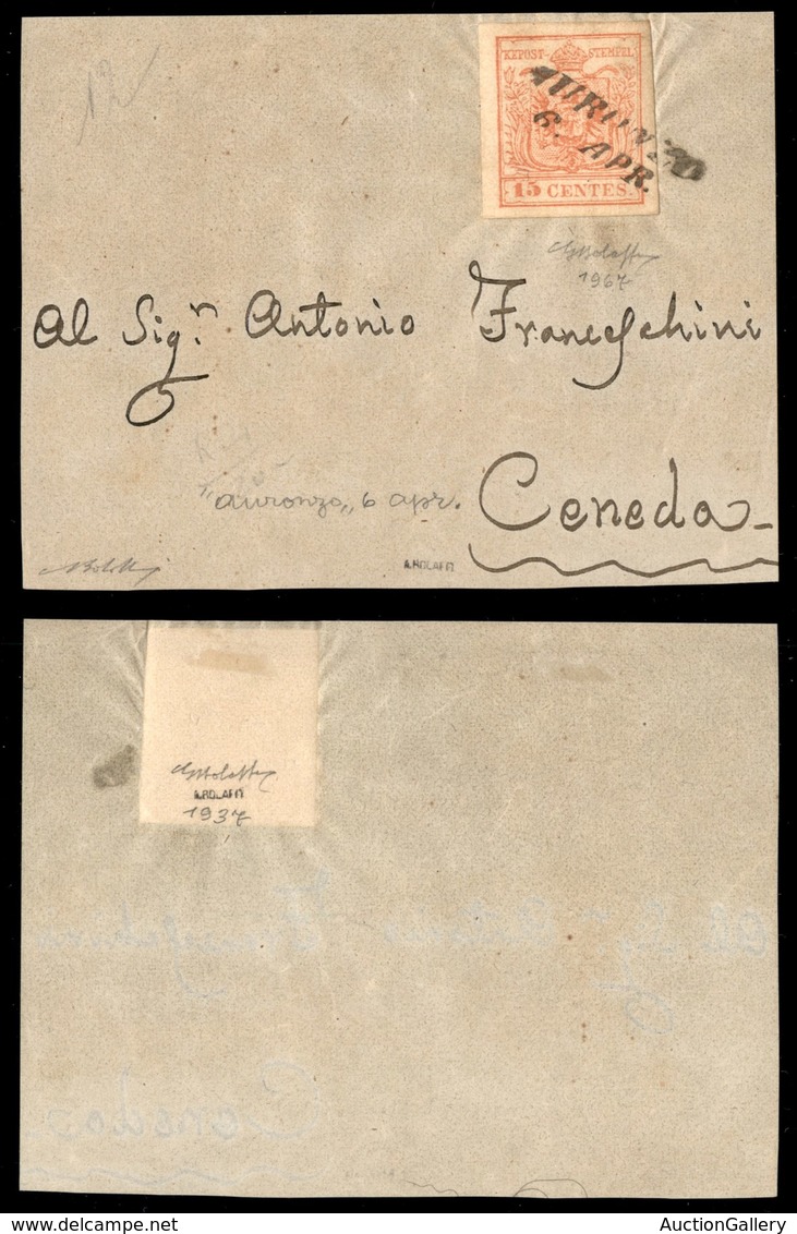 ANTICHI STATI - LOMBARDO VENETO - Auronzo (P.ti 8) - 15 Cent (20) Su Frammento Di Lettera Per Ceneda - Molto Bello - Bol - Autres & Non Classés