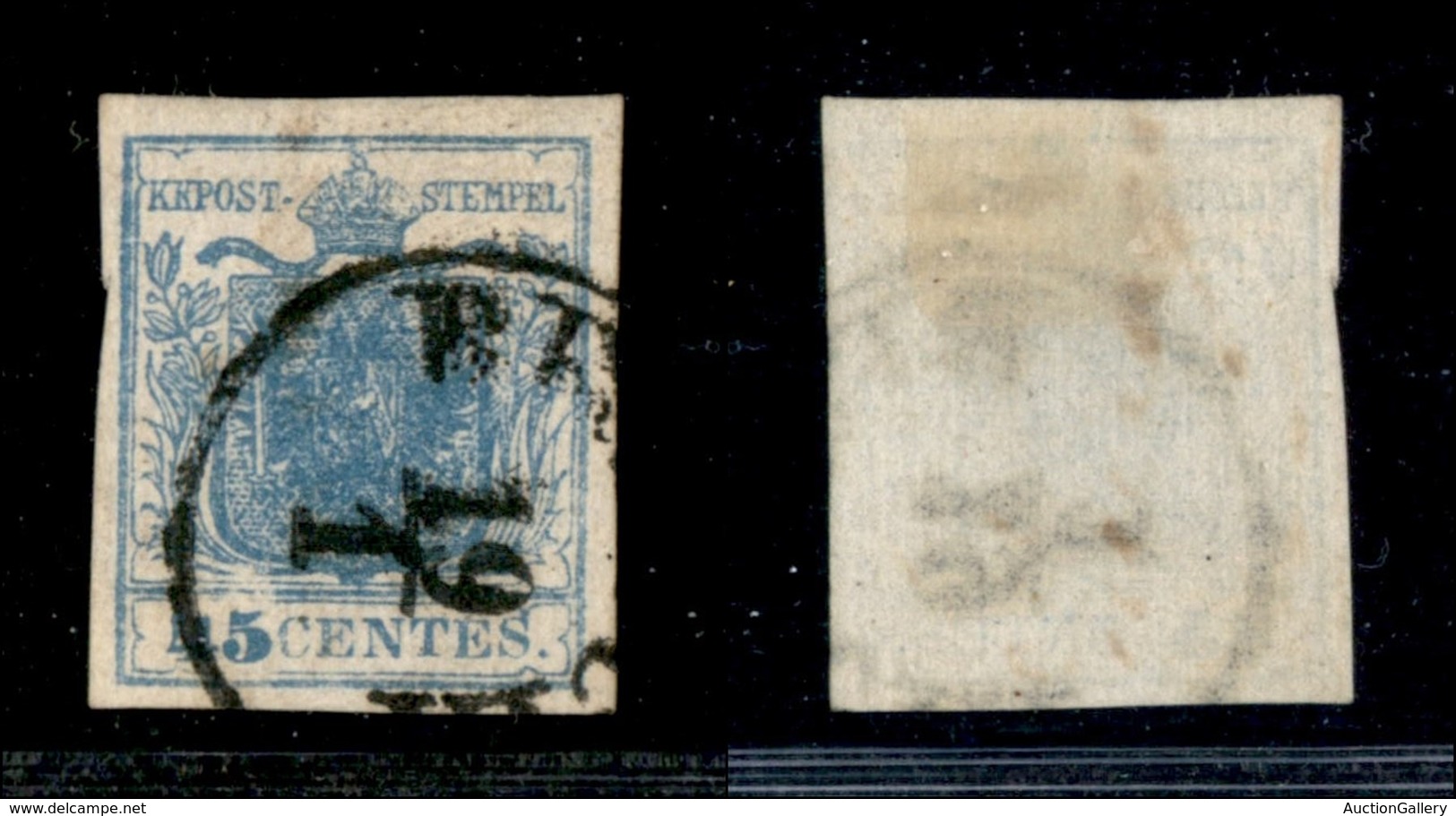 ANTICHI STATI - LOMBARDO VENETO - 1851 - 45 Cent (17 - Carta A Coste) Usato - Costolatura Leggera - Cert. AG - Autres & Non Classés