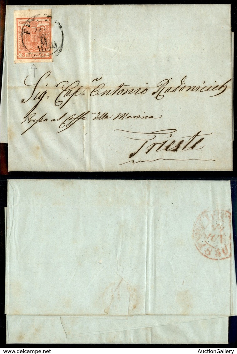 ANTICHI STATI - AUSTRIA TERRITORI ITALIANI - Fiume 9.6.1850 - 3 Kreuzer (3) Con Linee Di Spazio Tipografico In Basso - L - Sonstige & Ohne Zuordnung